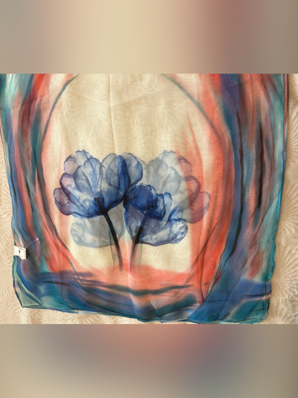 PANTONIGHT Blue Floral Sheer Scarf silk blend Lightweight Women Accessory NWOT